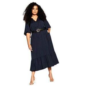 City Chic Felicity Navy Blue Midi Dress Size M (18)